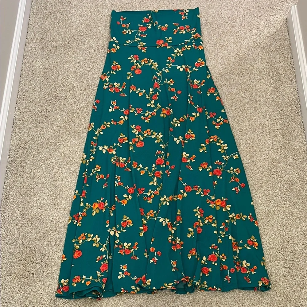 LuLaRoe Green Floral Maxi A-Line Skirt